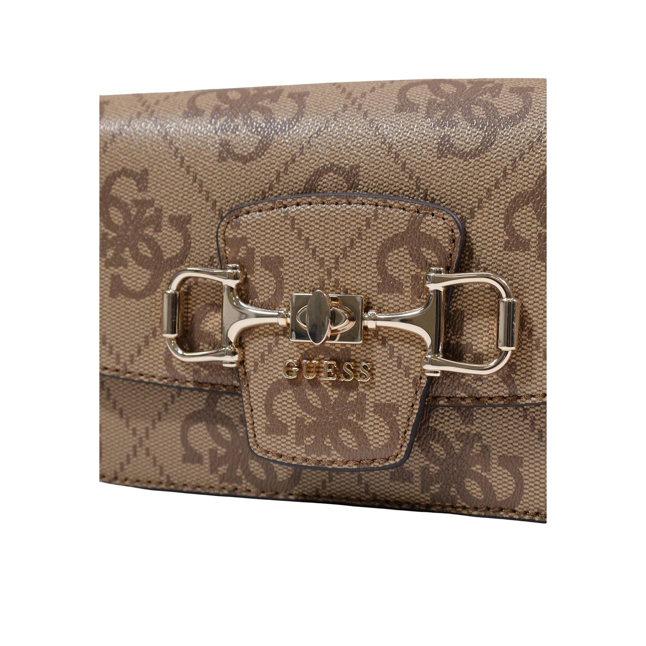 borsa a tracolla convertibile Guess Janie Logo CNVRTBL XBODY FLAP in similpelle logata color latte/beige Vista frontale dettaglio logo chiusura