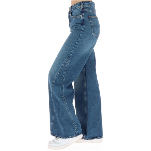 Jeans svasati blu donna Pepe Jeans PL20511272. Pantaloni denim flare fit a vita alta stile anni 90 in cotone rigido con lavaggio medium wash, cuciture a contrasto e patch logo.