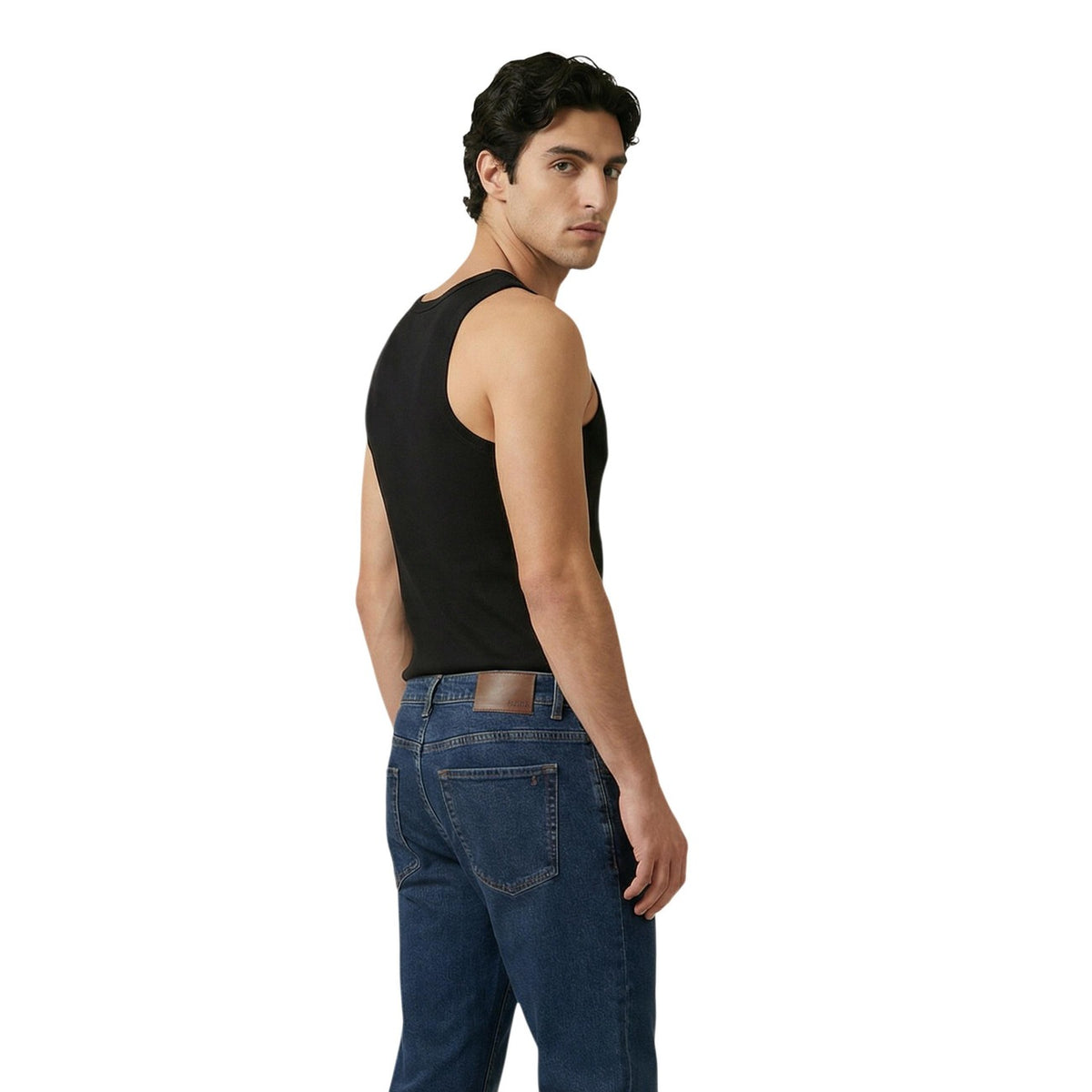 Calvin Klein Jeans Canotta nera a costine Uomo. Composta da 94% cotone 6% elastan. Scollo tondo vista posteriore retro