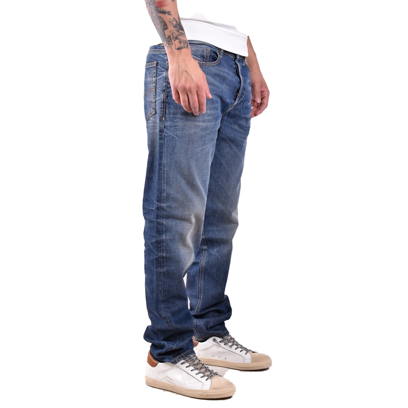 Diesel Jeans Uomo Blu Effetto Consumato in Cotone 100% con Zip e Bottone Tasche Anteriori e Posteriori V_31558