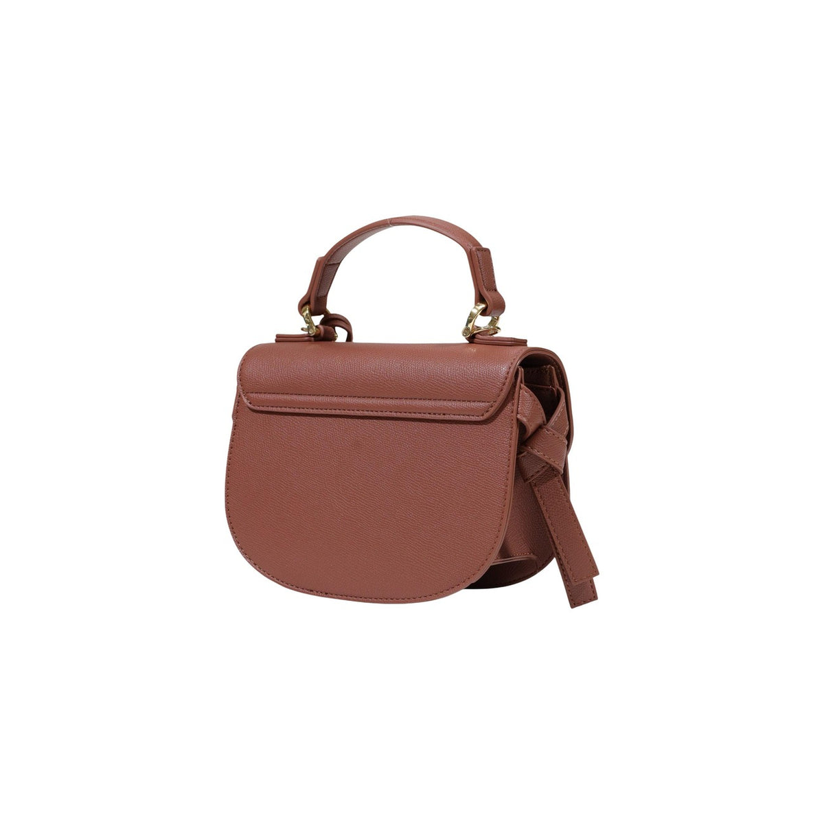 Borsa Love Moschino donna marrone a mano e tracolla modello JC4057PP. Borsetta piccola rigida effetto pelle martellata marrone cuoio con fiocchi laterali, patta e charm dorato con iniziali stile elegante, romantico e da giorno.