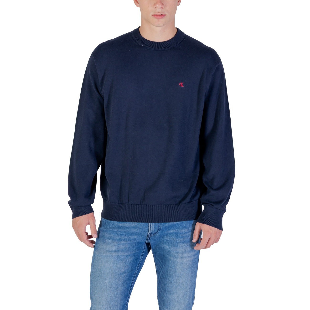 Calvin Klein Jeans Maglia Uomo Bianco Scollo Tondo Manica Lunga Cotone 100% Autunno Inverno LV04RC309G