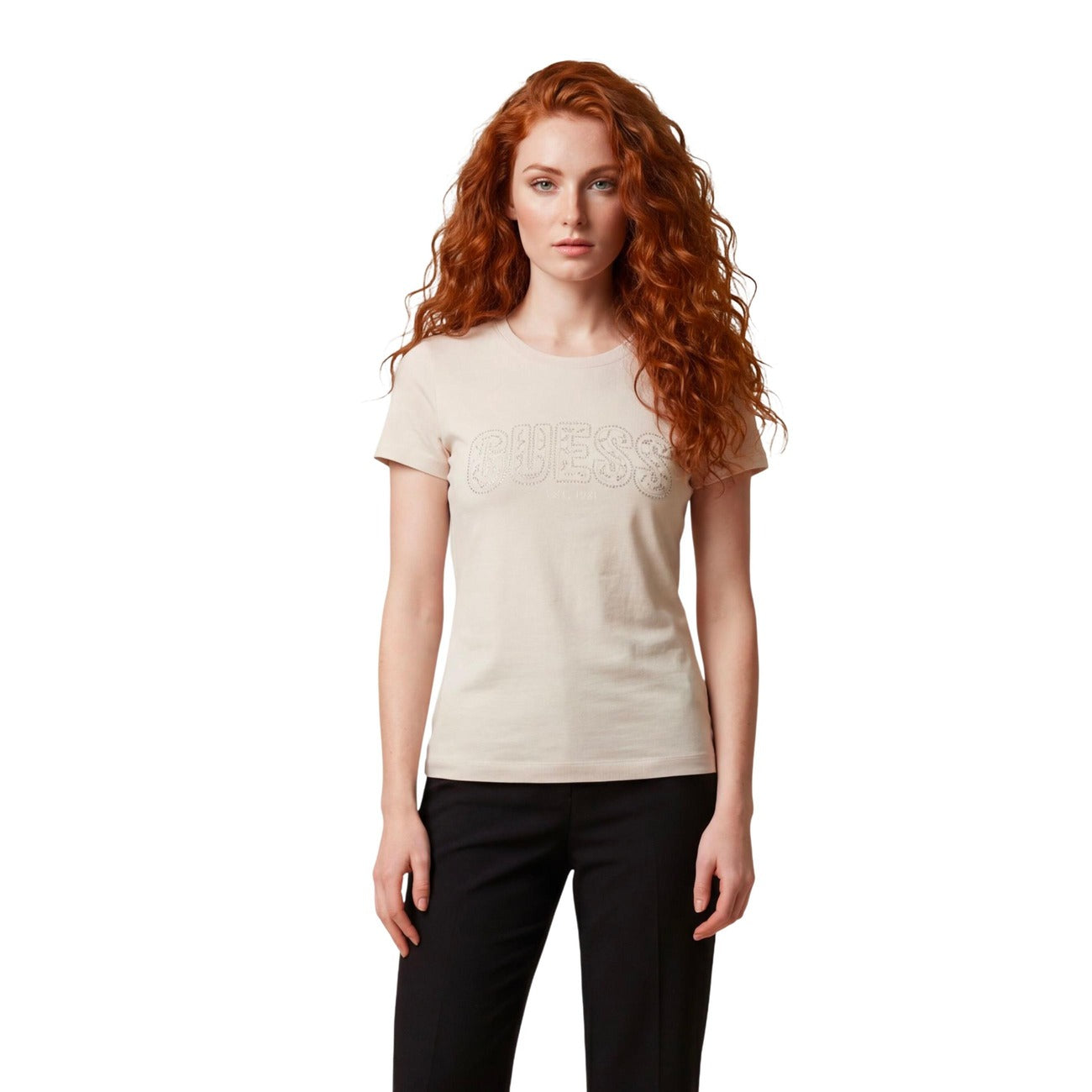 Guess T-Shirt Donna Rosa Manica Corta Scollo Tondo 95% Cotone 5% Elastan Primavera/Estate W5GI04 J1314