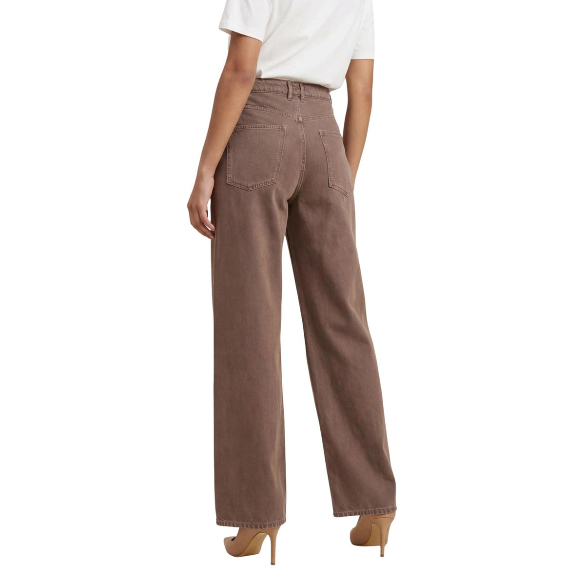 Pantaloni marroni Only Onltaylor-Silla Barrel Pnt, 100% cotone, vita alta e gamba ampia sagomata; design con tasche posteriori e vestibilità ampia per un look trendy e confortevole. Vista posteriore