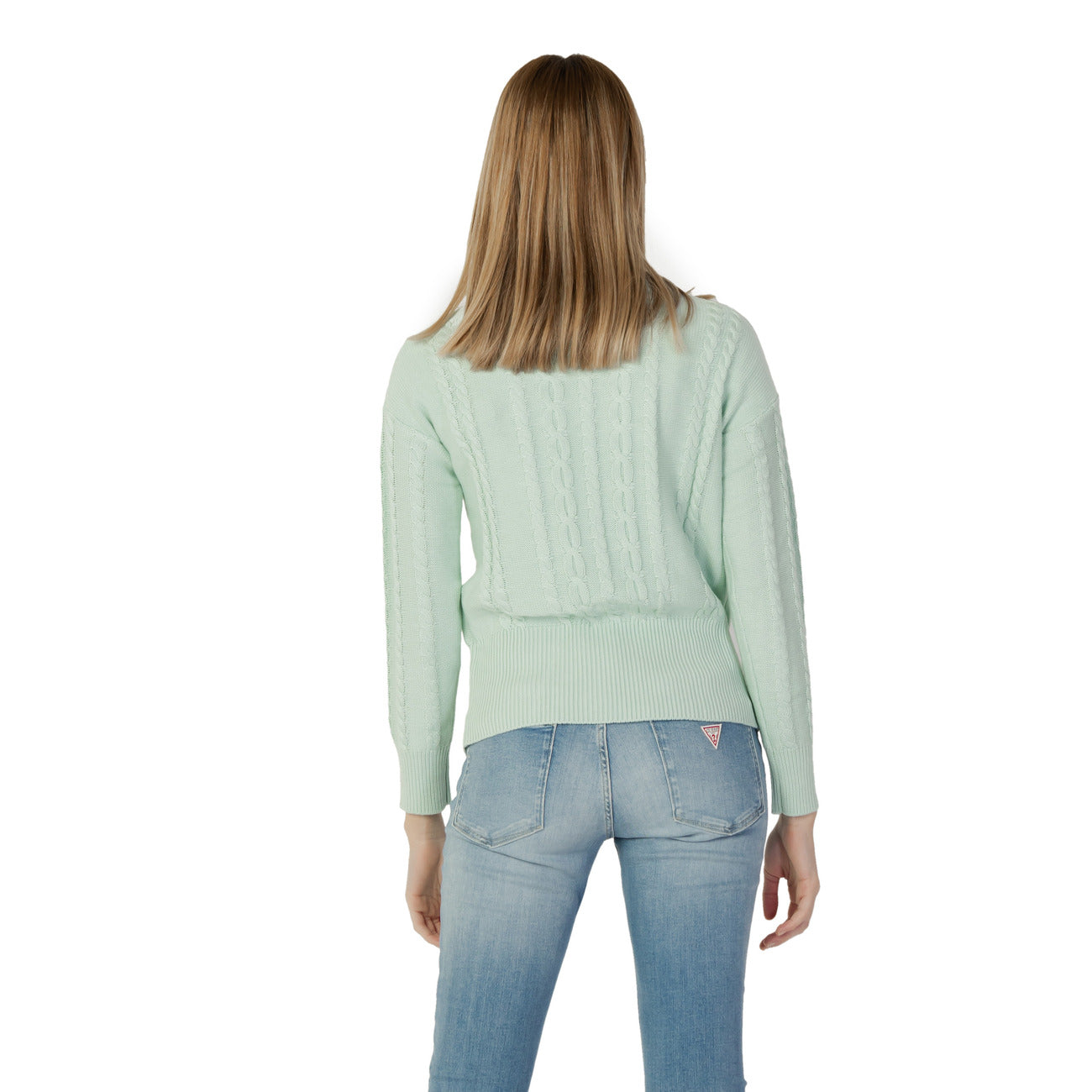 Guess Maglia Donna Verde in 35% Cotone 35% Modal 30% Poliestere a Manica Lunga con Scollo a V W3RR25Z2BB0