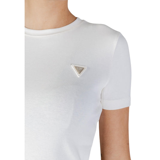 T-shirt Guess Active donna bianca in cotone - dettaglio frontale primo piano logo