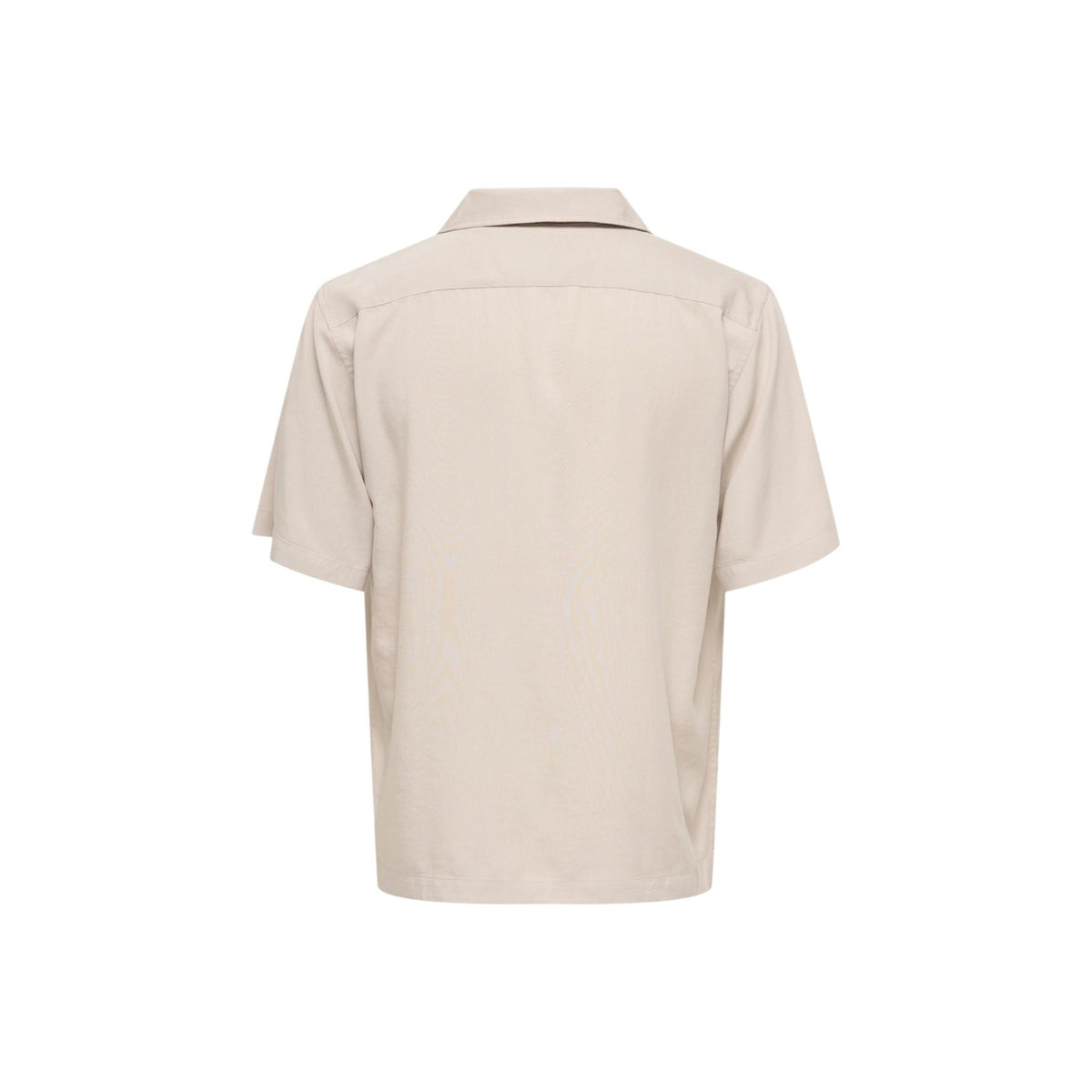 Camicia Only & Sons Onsperu; beige, 100% Tencel. Maniche corte, regular fit, colletto aperto. Tessuto traspirante, sostenibile e antipiega naturale. Ideale per la stagione estiva. Vista Posteriore