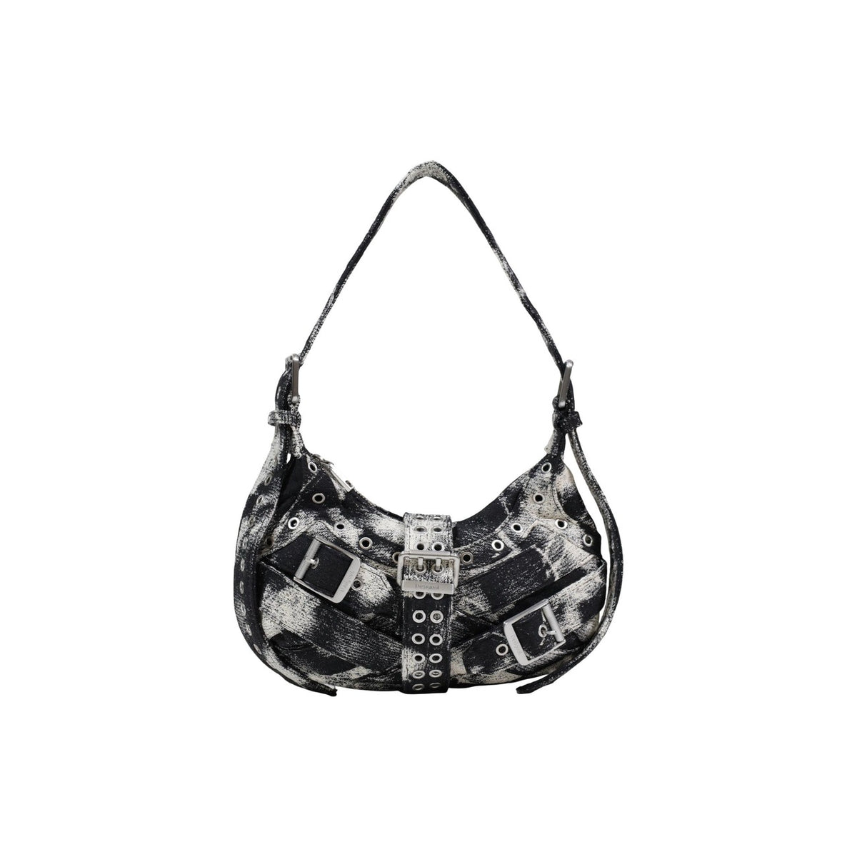 borsa a spalla Desigual Buckle grigia in cotone con fibbie decorative.
Vista frontale