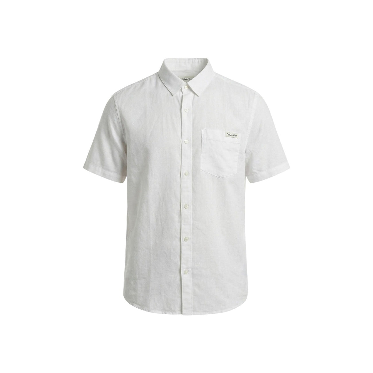 CK Jeans Camicia Lino e Lyocell; regular fit, manica lunga, taschino frontale. Tessuto premium fresco e antipiega naturale. Vista frontale stesa