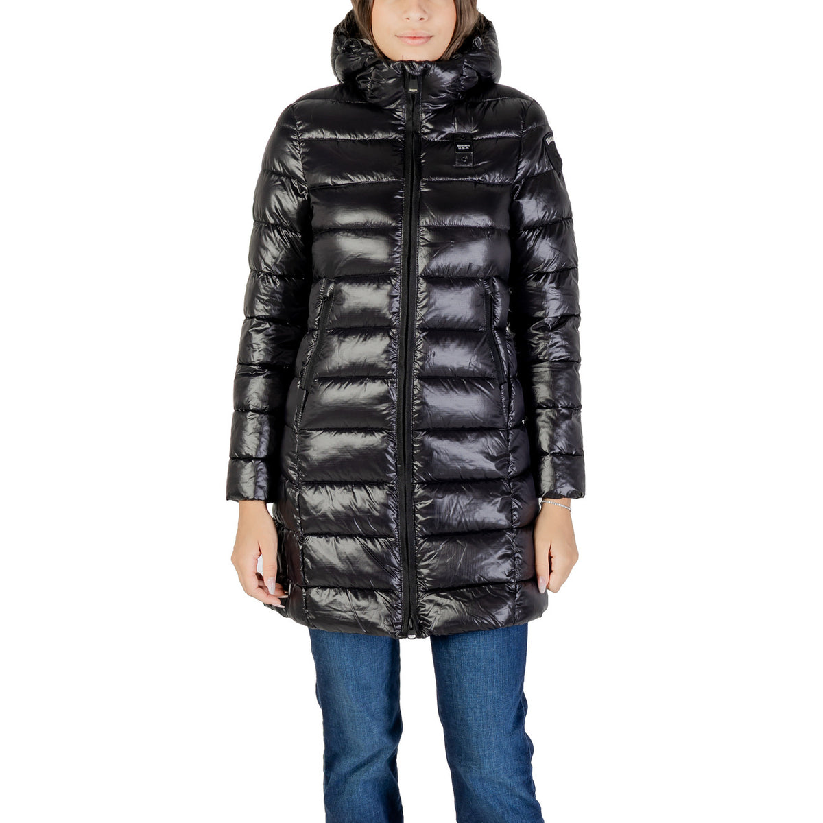 Giubbotto Blauer donna nero con cerniera e cappuccio - vista frontale