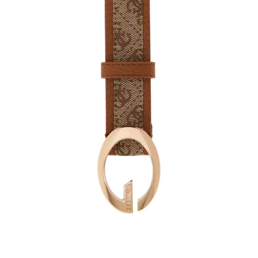 Cintura Beige Donna Guess Camden; Altezza 4 cm, lunghezza 93 cm. Tessuto 100% poliestere con motivo monogramma centrale, bordi rifiniti e fibbia ovale in metallo dorato con logo in rilievo. Stile 4 stagioni. Dettaglio fibbia