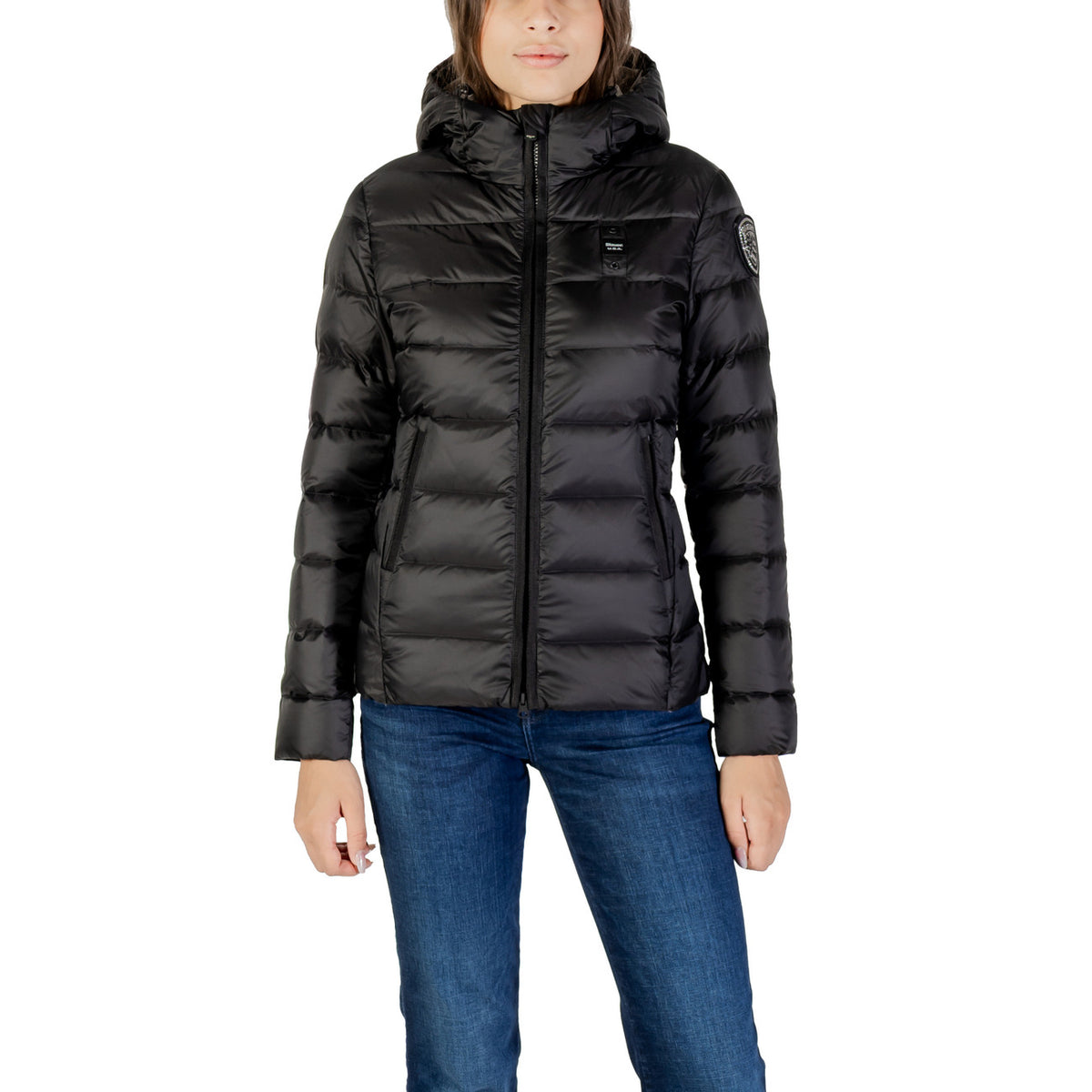 Giubbotto Blauer donna nero con cerniera e cappuccio - vista frontale
