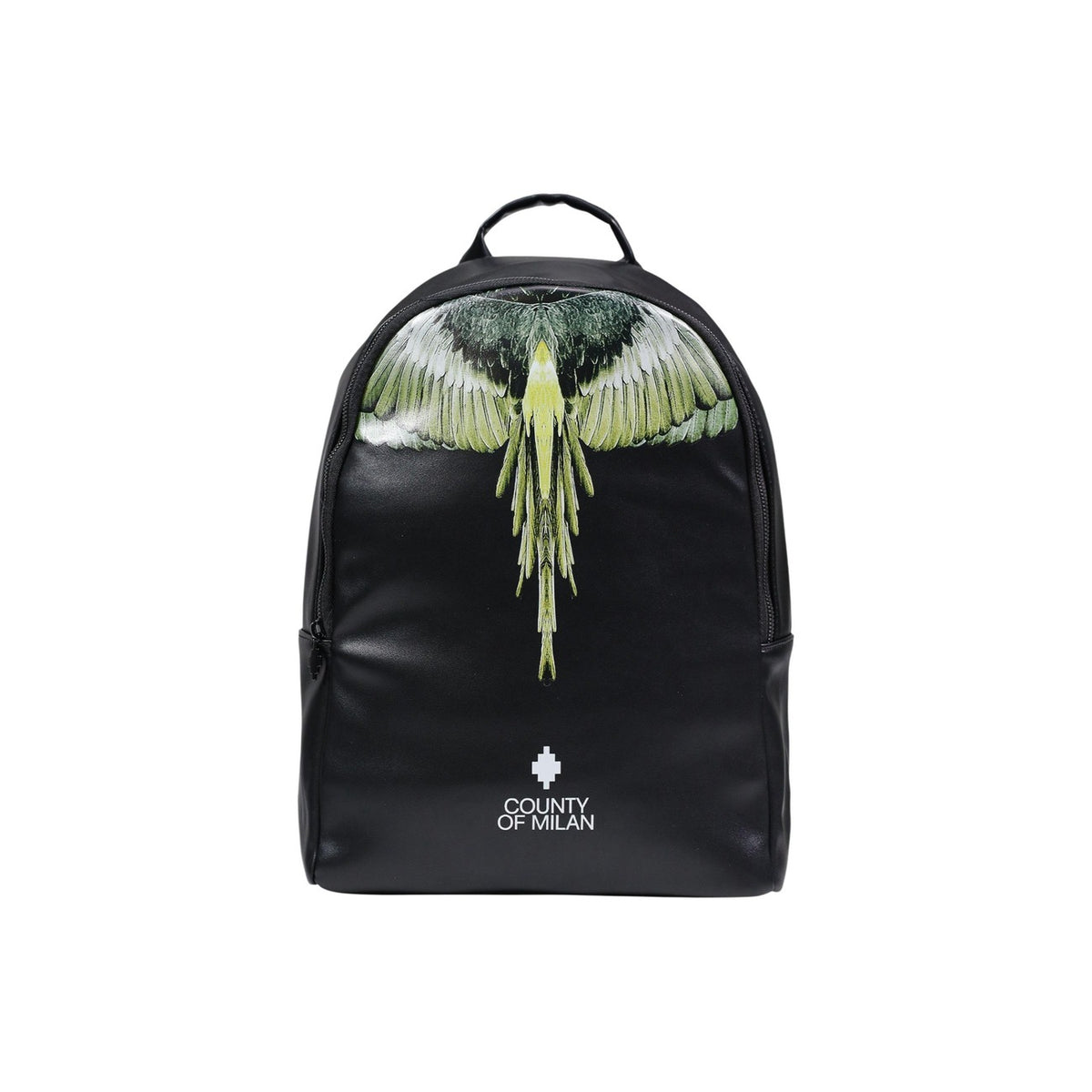 Zaino County of Milan Wings; ecopelle premium, stampa grafica artistica, spallacci regolabili, logo a contrasto. L'accessorio urban must-have per la città. Vista frontale