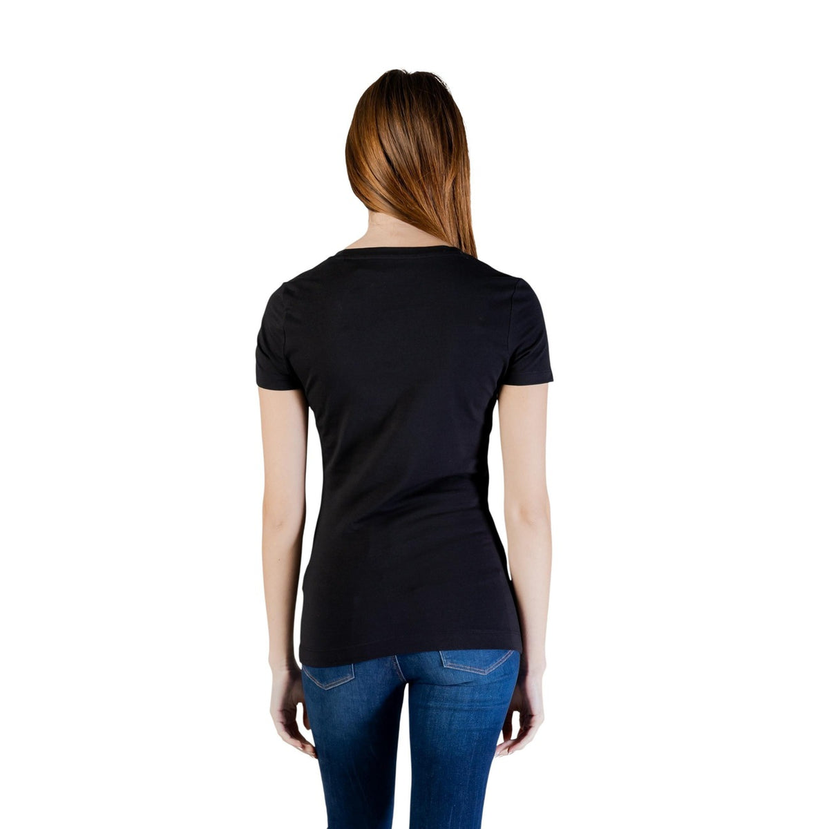 T-shirt donna Guess SS CN GUESS SCRIPT TEE nera in cotone a maniche corte primavera estate - vista posteriore