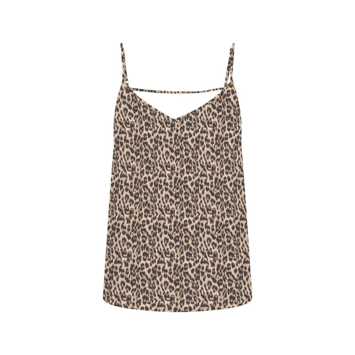 Canotta Only Animalier; 100% Viscosa. Spalline sottili, scollo morbido, vestibilità fluida. Top estivo leggero effetto seta. Stile casual-wild moderno. Frontale stesa