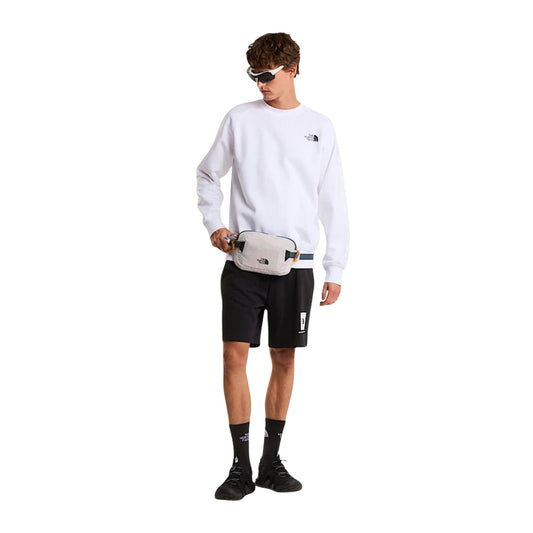 The North Face NSE Box Light Shorts; mix cotone-poliestere, vita elastica, logo a base d'acqua. Il pantaloncino sportivo versatile per ogni giorno. Vista frontale Figura intera