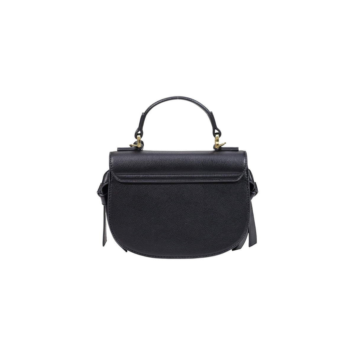 Borsa Love Moschino donna nera a mano e tracolla modello JC4057PP. Borsetta piccola rigida effetto pelle martellata nera con fiocchi laterali, patta e charm dorato con iniziali stile elegante, romantico e da sera.
