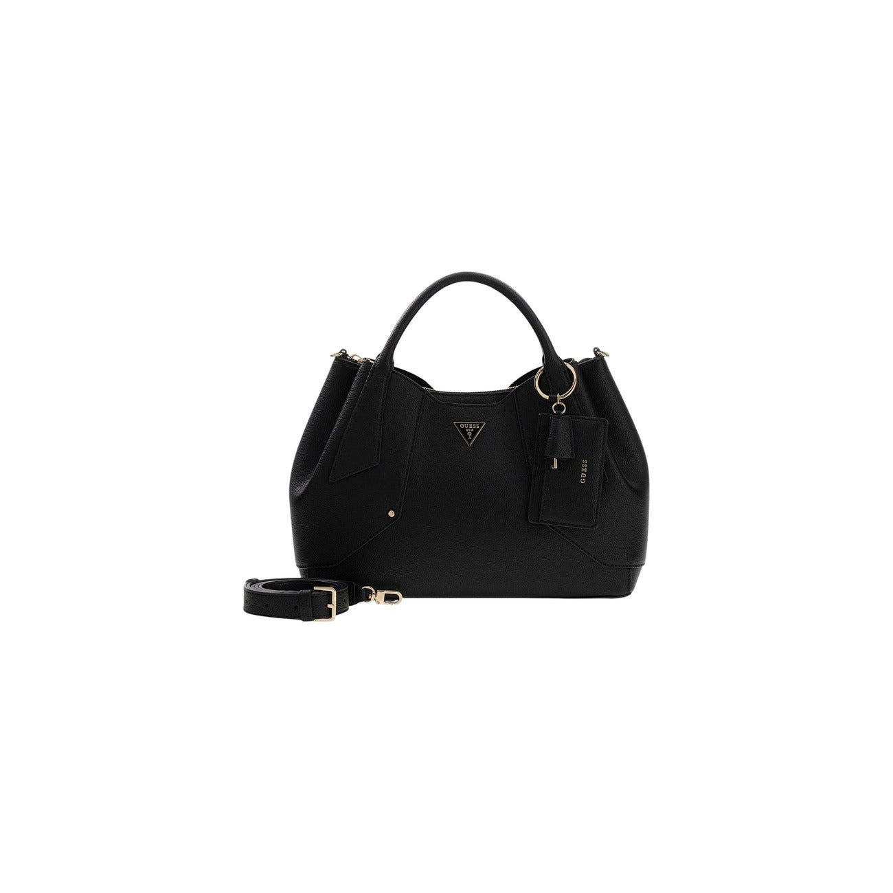 borsa a mano Guess Darcy Girlfriend Satchel in similpelle color nero vista frontale con tracolla