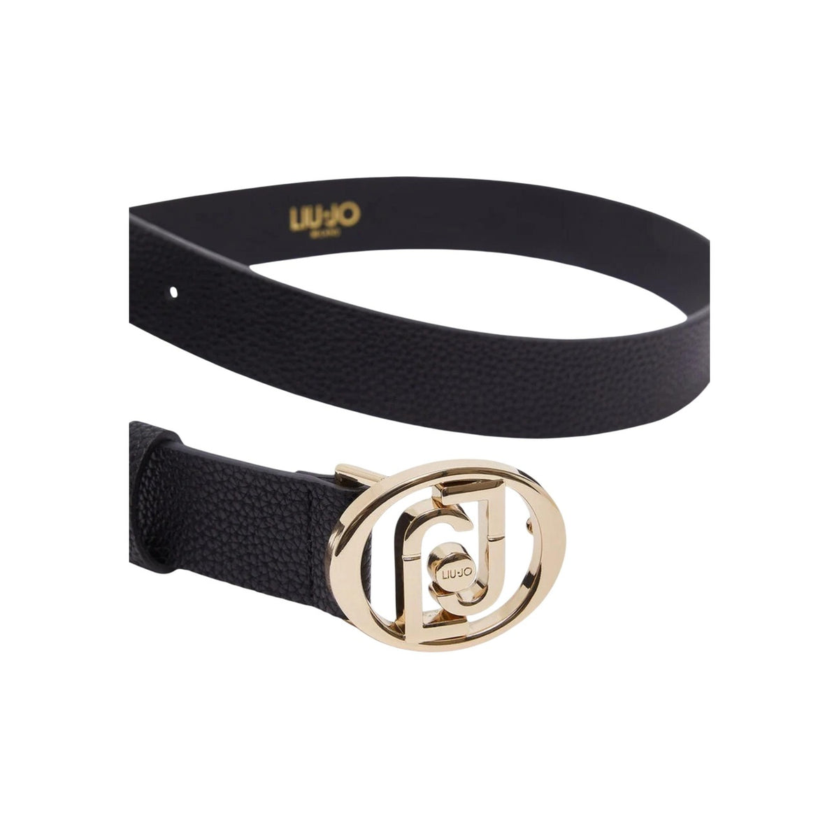 Cintura Liu Jo donna nera ECS Hips Belt. Cintura elegante e regolabile in finta pelle con finitura bottalata, altezza 3 cm e fibbia circolare logata in metallo, accessorio autunno inverno.