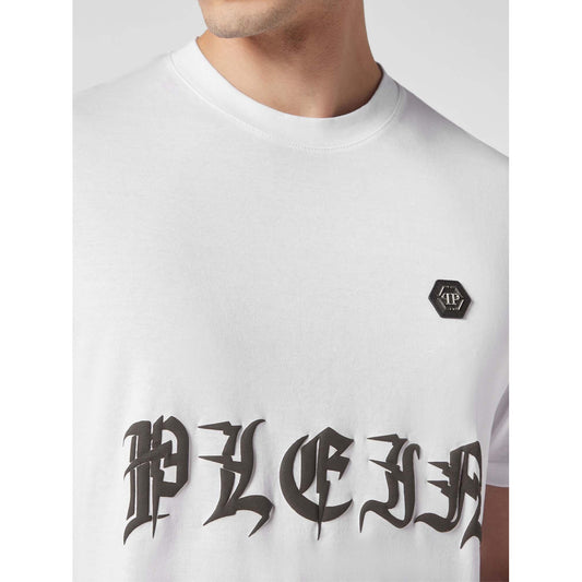 Philipp Plein T-Shirt Uomo Bianca Stampa Manica Corta Scollo Tondo 100% Cotone Primavera/Estate EBO_2073