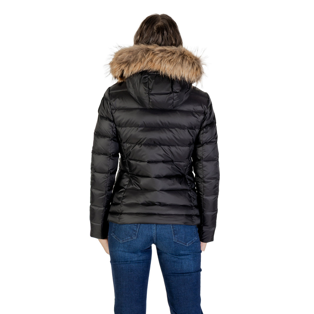 Giubbotto Blauer donna nero 100% poliammide con tasche anteriori - vista posteriore retro con cappuccio con pelo
