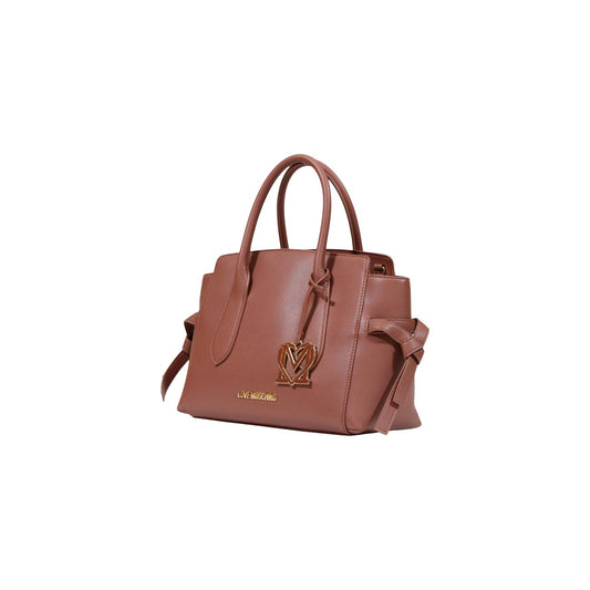 Borsa Love Moschino donna marrone a mano modello JC4055PP. Bauletto marrone cioccolato/cuoio grande con manici corti rigidi, fibbie laterali decorative e ciondolo charm oro con logo, stile elegante, moderno e casual chic per ufficio o giorno.