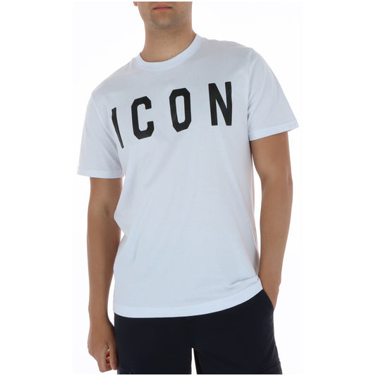 T-shirt ICON Organic Cotton; 100% cotone bio. Scollo tondo, maniche corte, fibre naturali. Maglia uomo ecologica, ultra-morbida e resistente. Colore bianco con scritta nera. Vista frontale