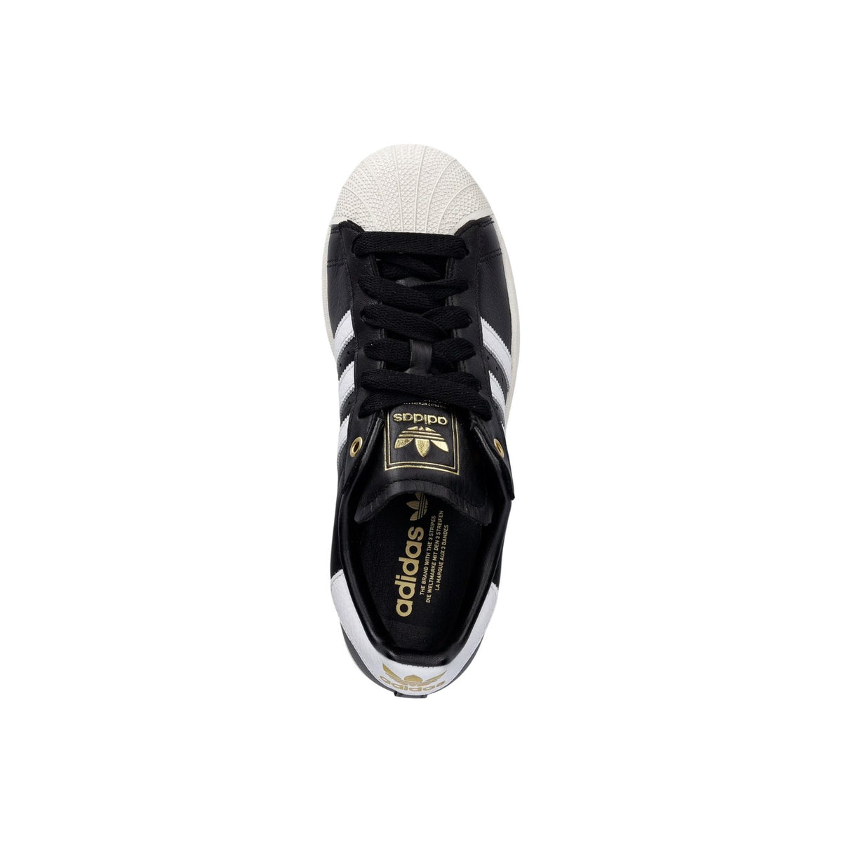 Sneakers neri uomo adidas Originals Superstar II KI0981. Scarpe da ginnastica basse in pelle nera con dettagli Cloud White e Off White, ciondolo Trifoglio metallico e suola in gomma.