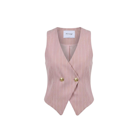 Artigli Gilet rosa gessato con bottoni; scollo a V, revers classici e composizione in misto viscosa, stile contemporaneo perfetto per la stagione primavera-estate. Vista frontale steso