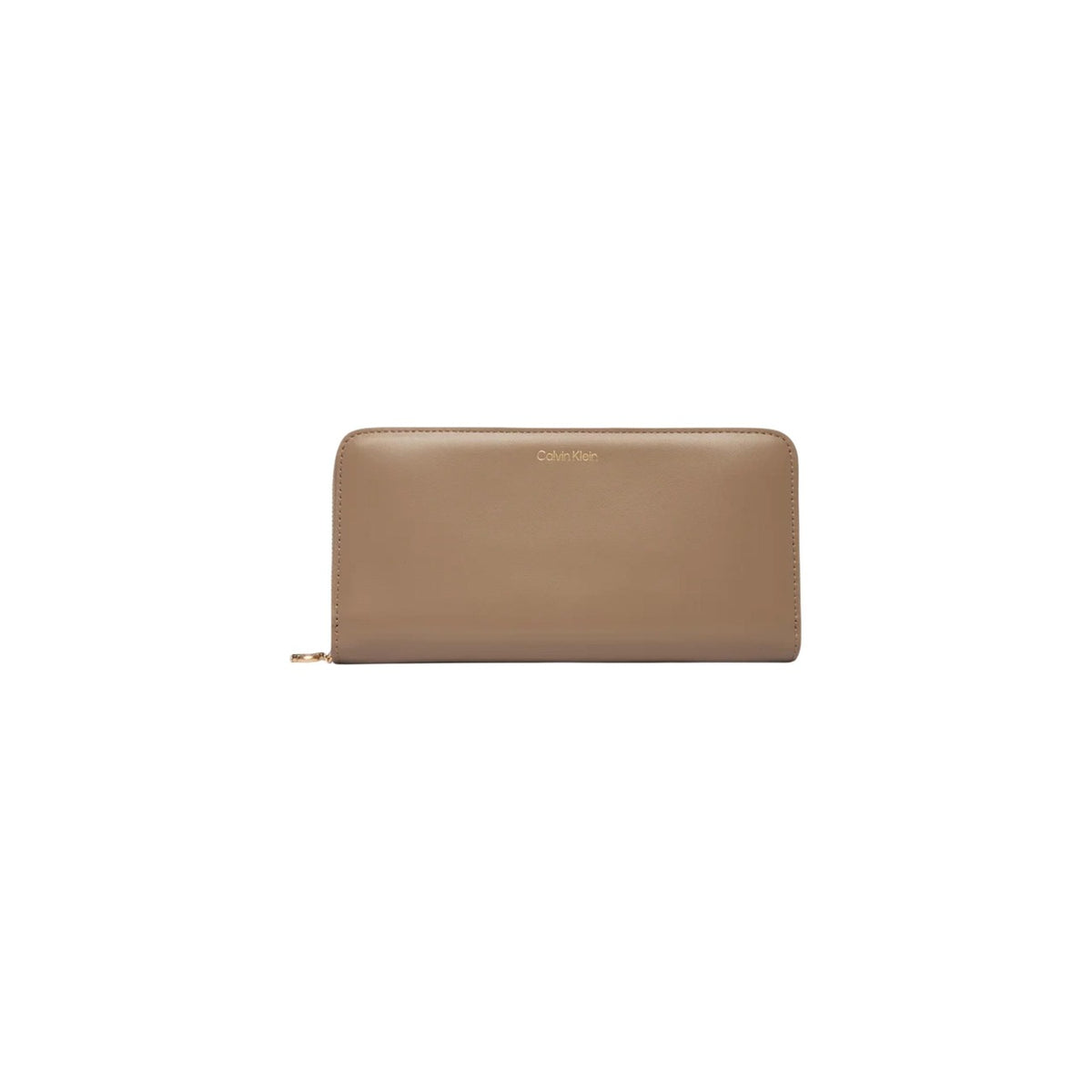 Portafoglio Calvin Klein donna beige con cerniera scomparti interni 100% pelle 18x10x2 cm - vista frontale