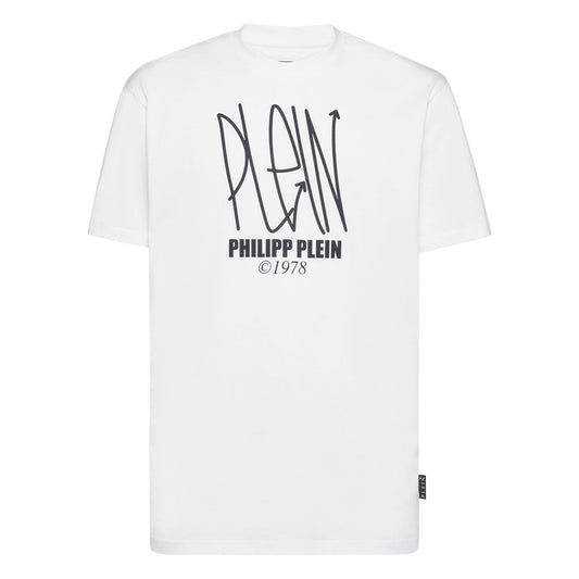 Philipp Plein T-Shirt Uomo Bianca Stampa Manica Corta Scollo Tondo 100% Cotone Primavera/Estate EBO_2052