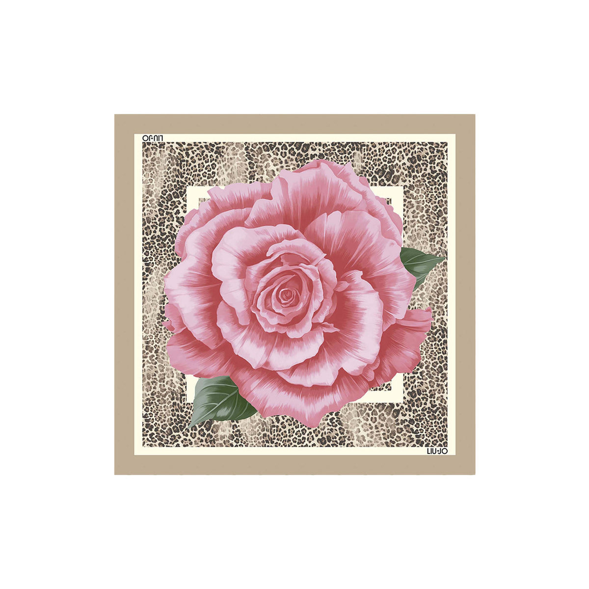 Sciarpa Liu Jo donna leopardata e rosa quadrata con stampa floreale 100% seta - vista frontale aperta