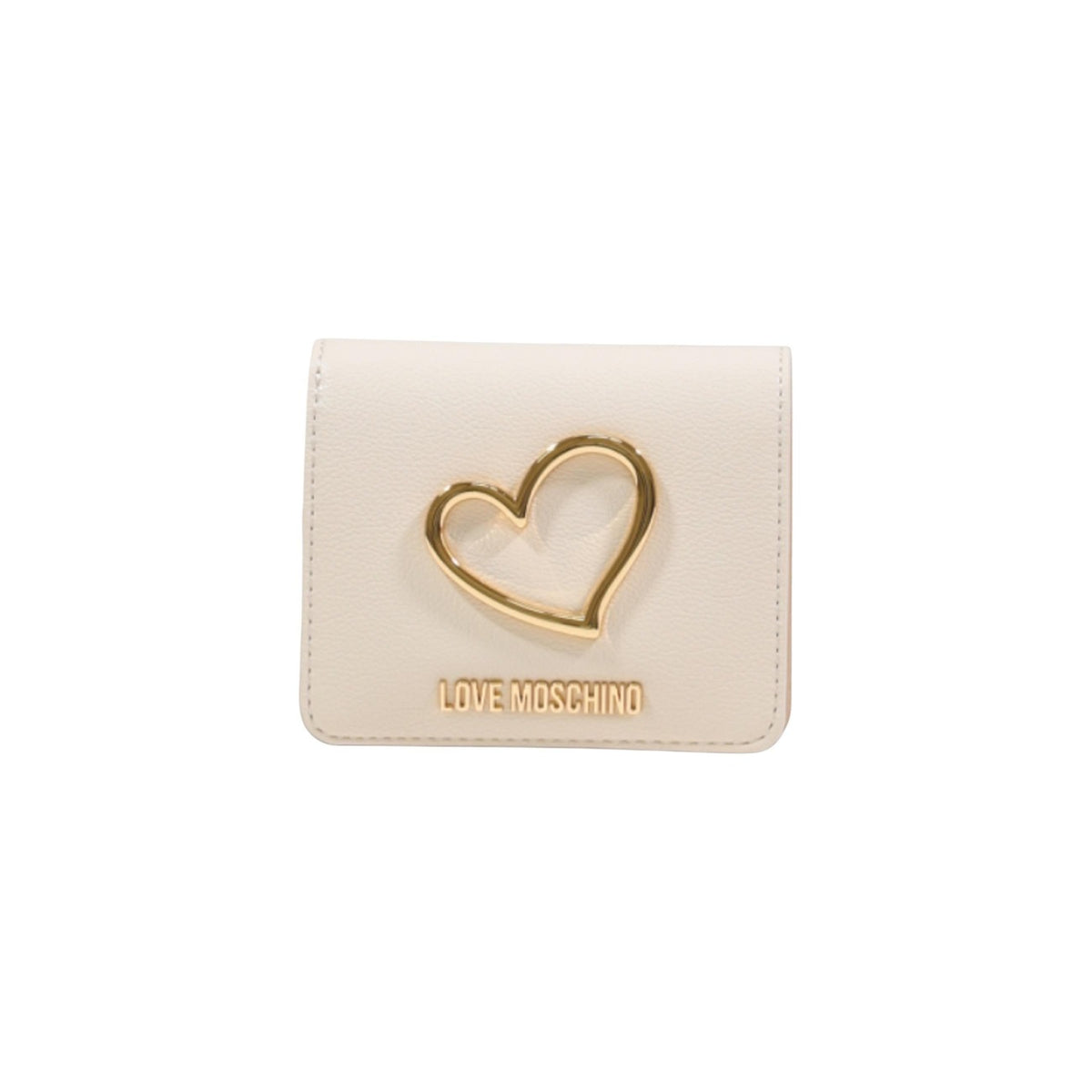 Portafoglio Love Moschino piccolo donna beige con bottoni automatici tasche interne 100% poliuretano - vista frontale