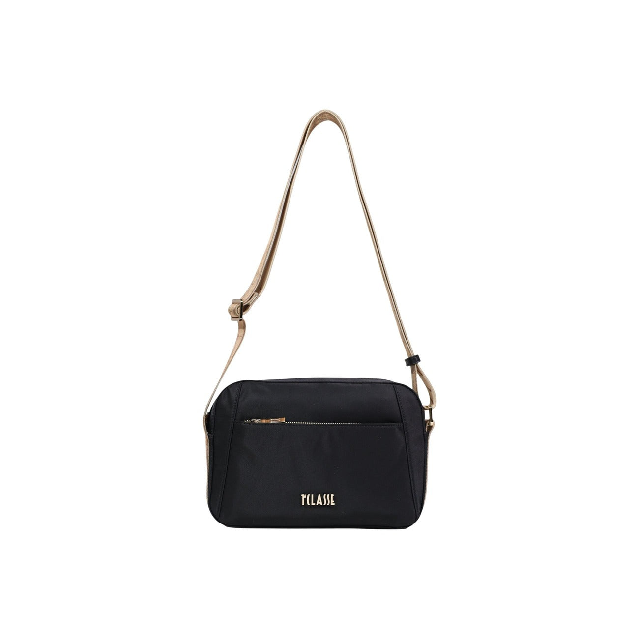 Borsa Reporter Alviero Martini 1^ Classe; 95% poliammide riciclata, design lineare, tasca frontale zip, tracolla regolabile. Stile sostenibile e versatile. Colore nero. Vista frontale
