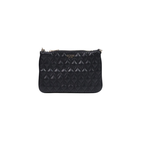 Pochette Guess nera trapuntata Maxine Quilted Flat PW7577 P6322. Borsa a mano e a spalla da donna nera matelassé in ecopelle con tracolla in metallo intrecciato, logo Guess e chiusura zip, borsa da sera elegante 4 stagioni.
