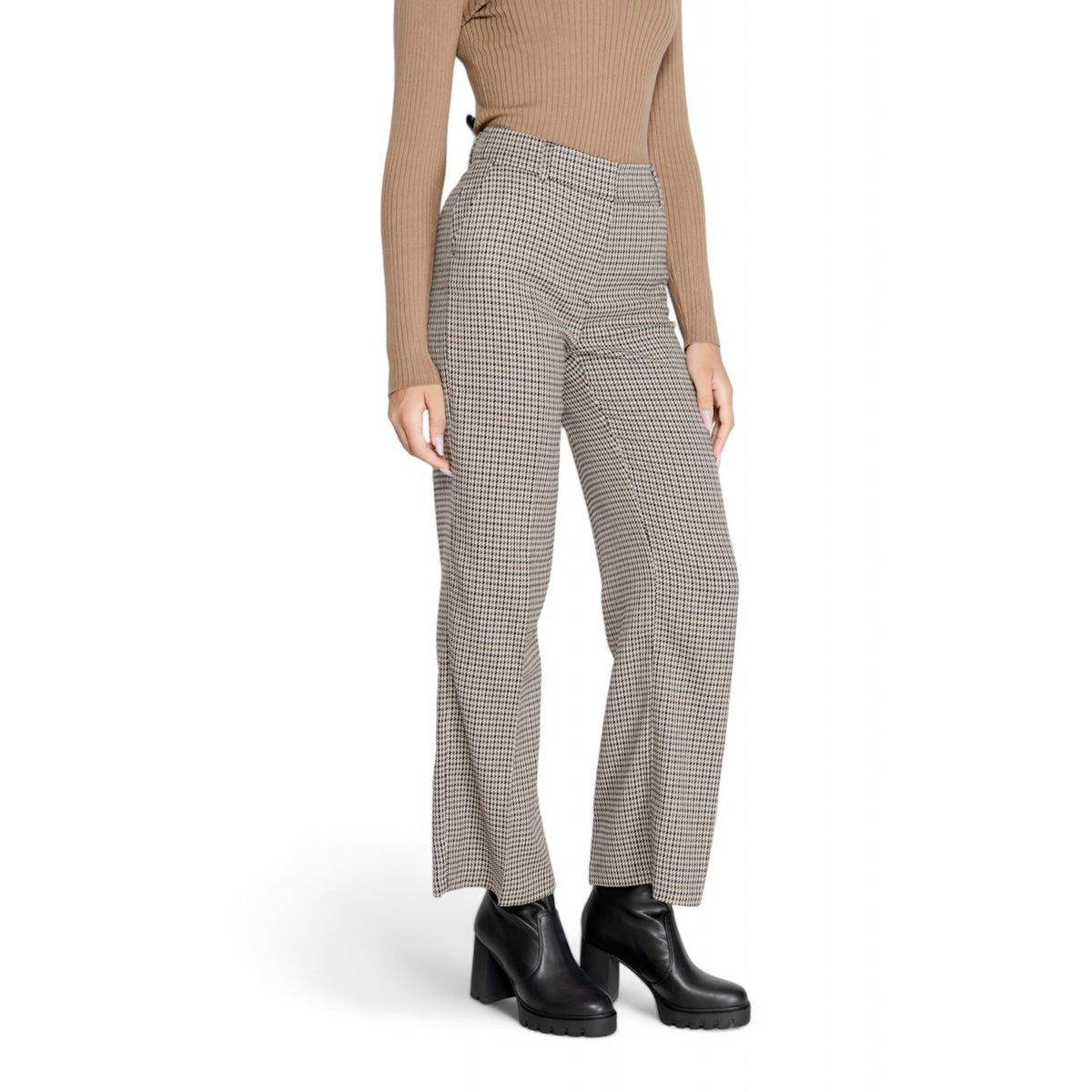 Only Pantaloni Donna Beige a Quadri con Cerniera 64% Poliestere 34% Viscosa 2% Lycra Autunno/Inverno 15328058