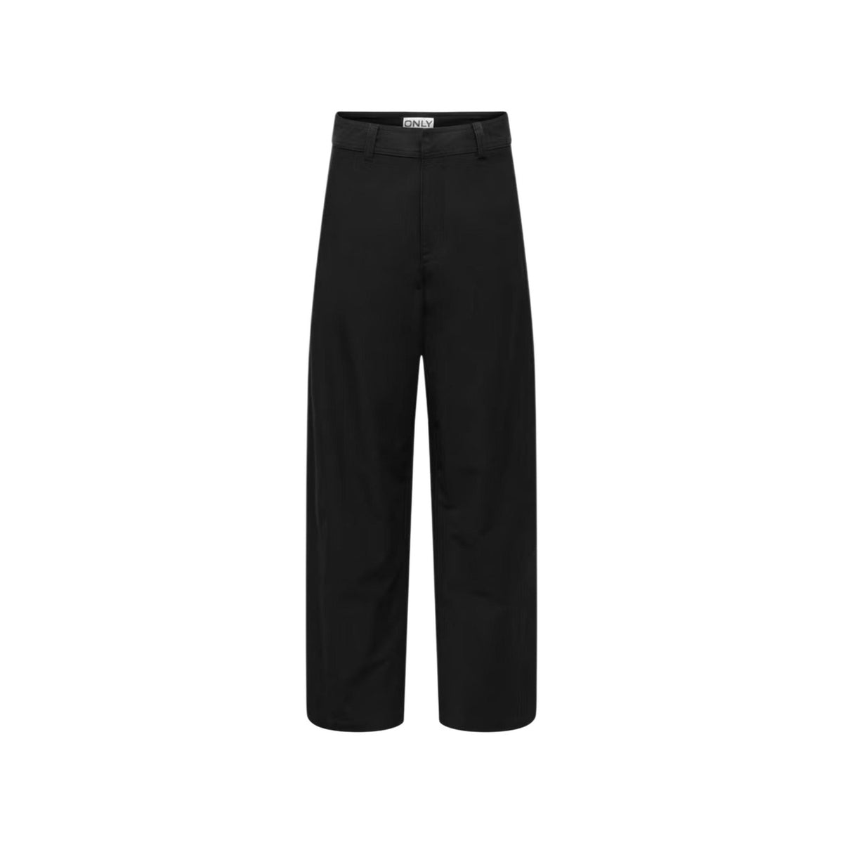 Pantaloni Only donna neri taglio Barrel fit 15371522. Pantaloni a gamba curva a botte neri con vita media, passanti per cintura, bottone a gancio e zip, pantaloni casual chic ed eleganti Only.