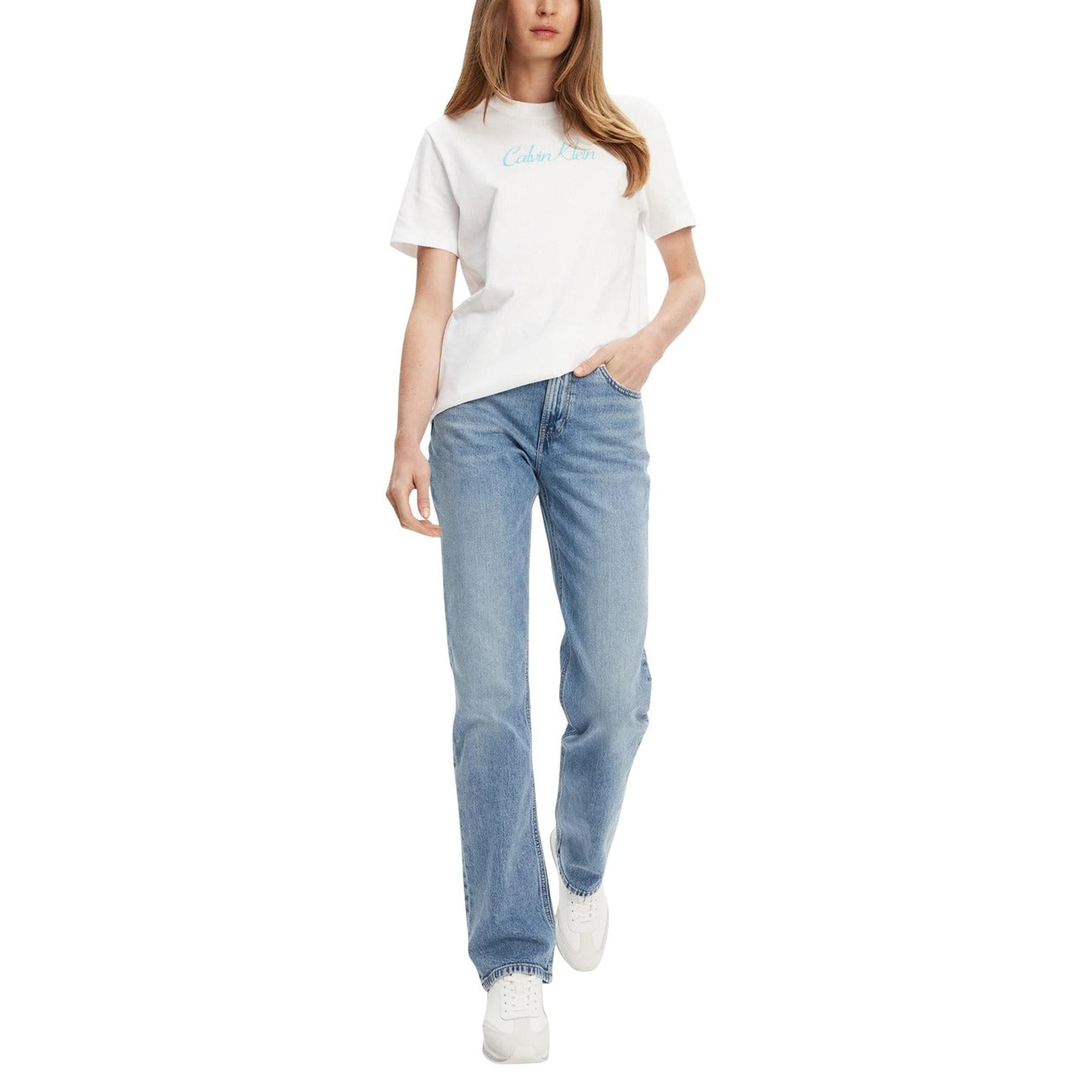 Calvin Klein Jeans Jeans Donna Azzurro Zip Bottone Tasche Cotone Organico Elastan Autunno Inverno LV047B914G