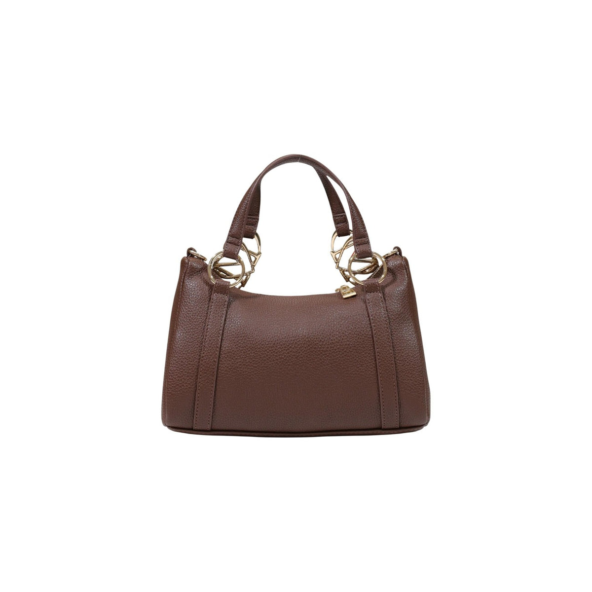 Borsa Love Moschino donna marrone a mano modello JC4015PP1. Borsetta piccola bauletto in ecopelle martellata marrone cuoio con dettagli oro a cuore sui manici e zip stile casual chic, romantico, elegante e da giorno.