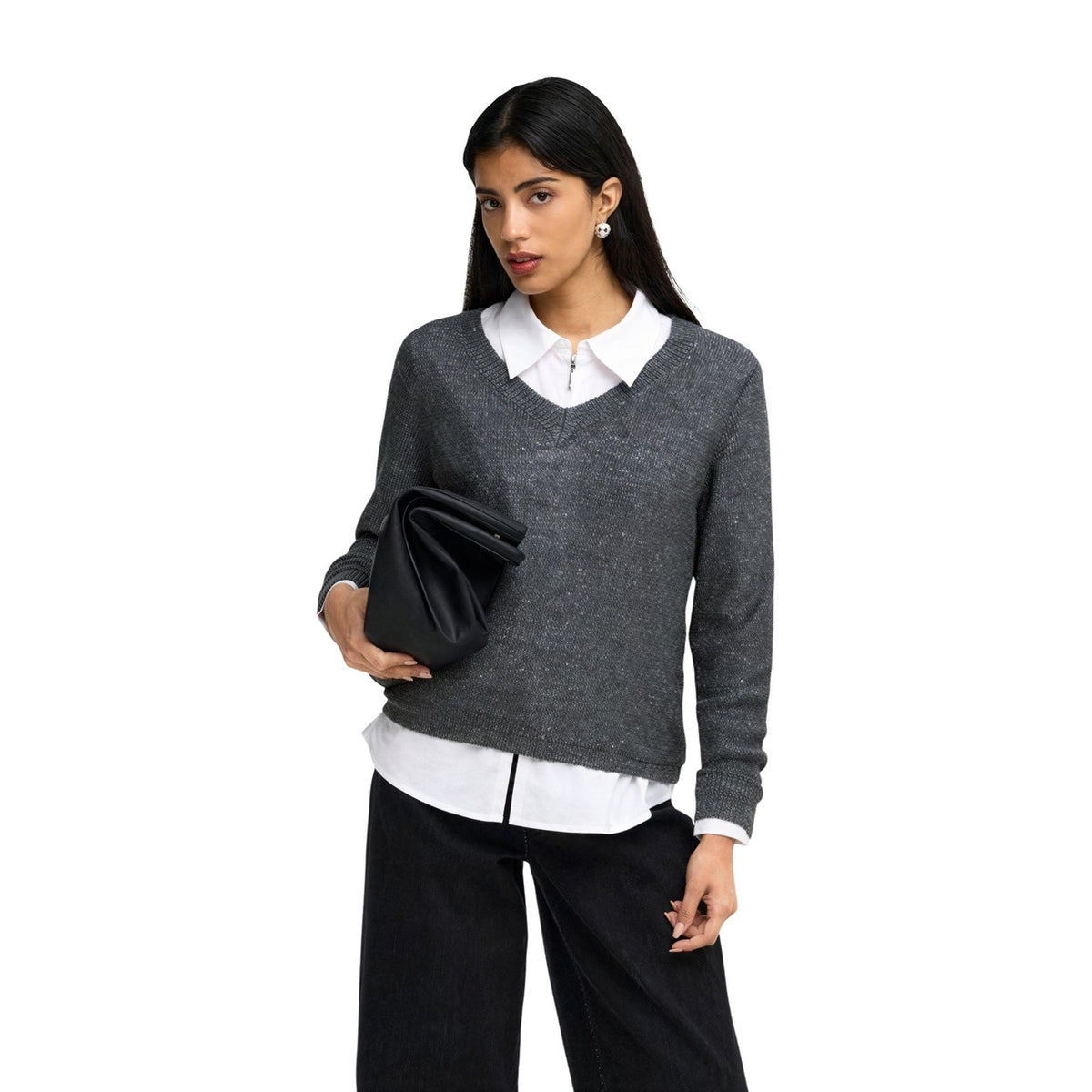 Pullover maglia donna Jacqueline De Yong – Maglione scollo a V con paillettes JDYMIA 15379783.