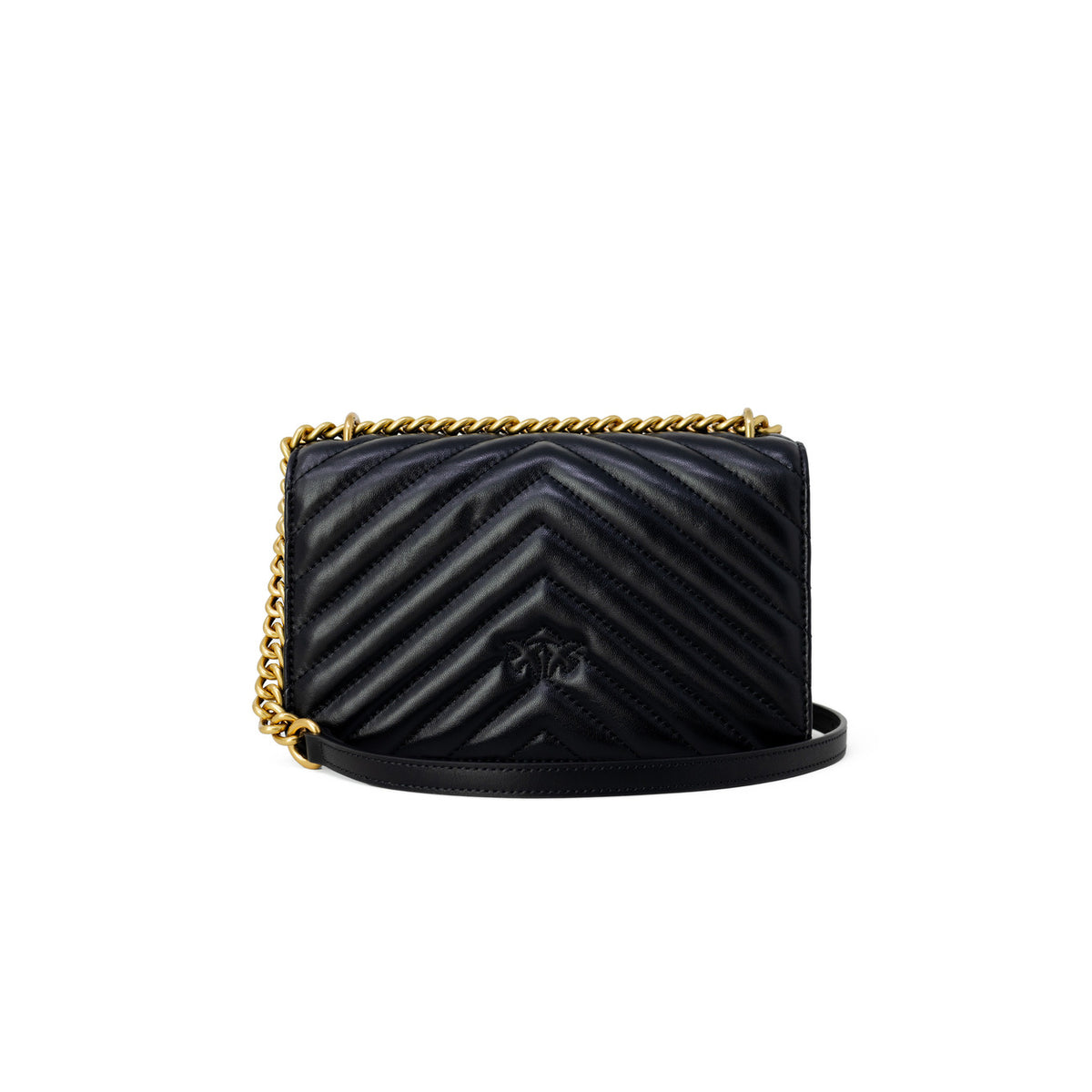borsa a tracolla Pinko Love Bag One Mini in pelle trapuntata nera con motivo chevron e fibbia Love Birds.
Vista posteriore