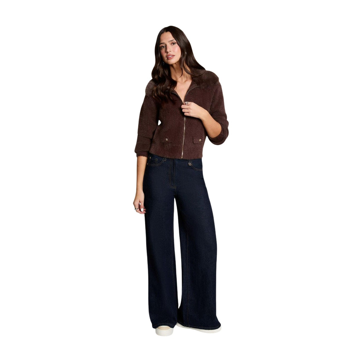 Maglia donna Morgan De Toi marrone – Cardigan mezza stagione con zip e colletto 262-MBOBBY.