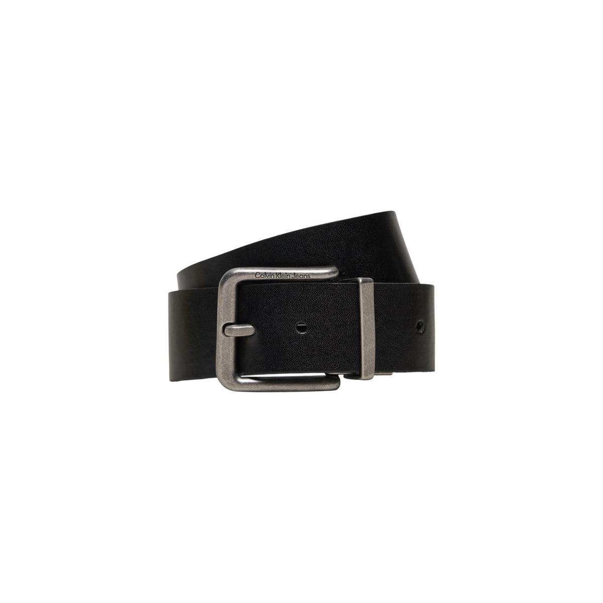 Cintura Calvin Klein Classic Hole Allocated Belt uomo nera con fibbia logo 100% pelle - vista frontale