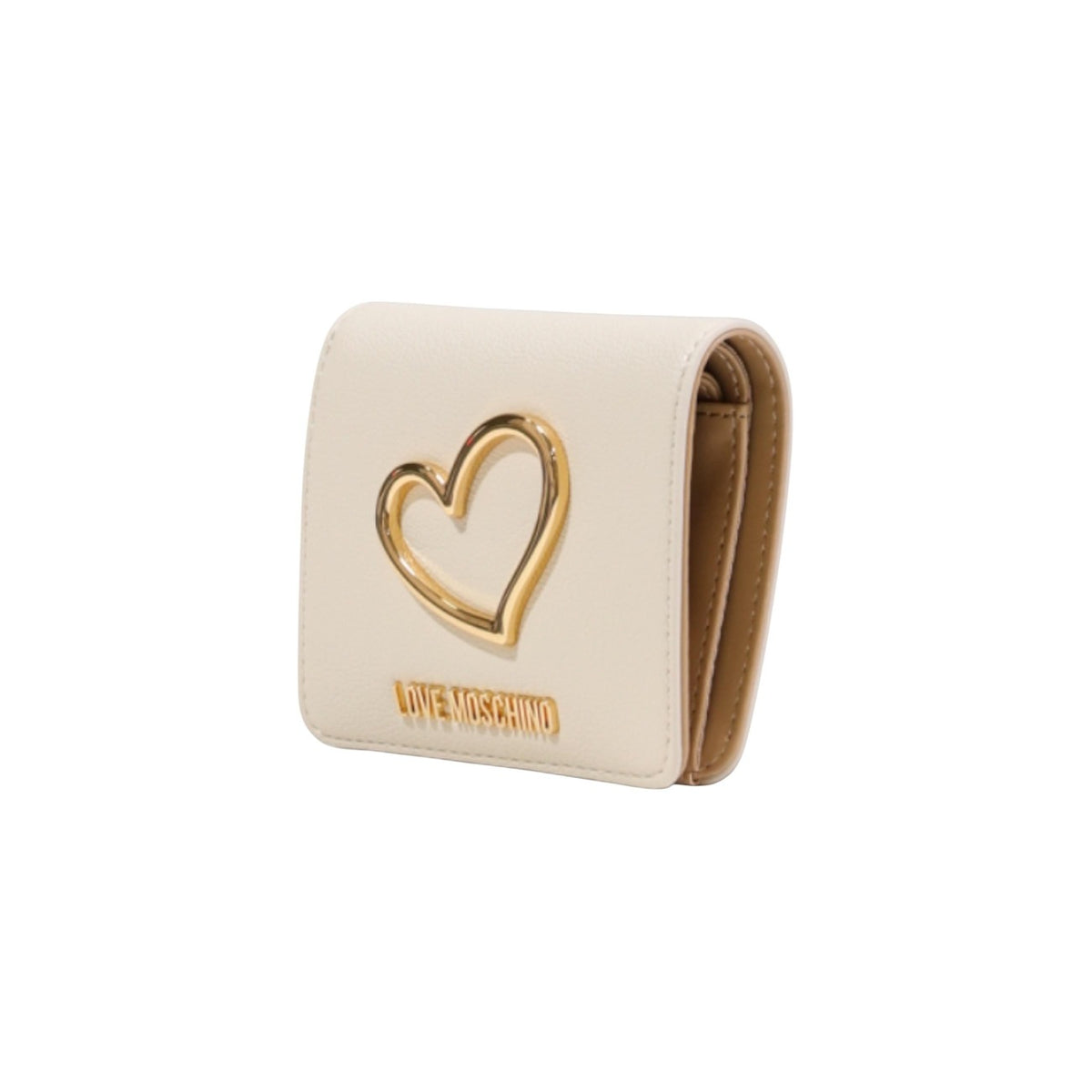 Portafoglio Love Moschino piccolo donna beige con bottoni automatici tasche interne 100% poliuretano - vista frontale