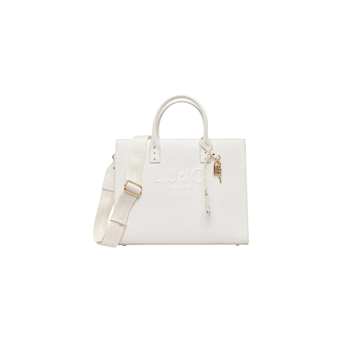 Liu Jo Borsa panna a mano ECS M; modello tote strutturato con logo applicato, charm dorato e tracolla inclusa. Dimensioni medie ideali per organizzare gli essenziali quotidiani con stile. Vista frontale