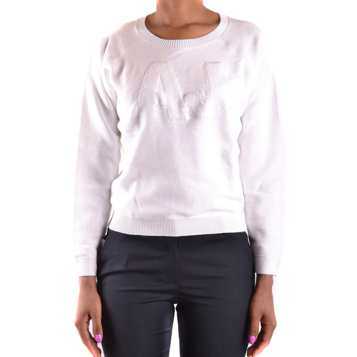 Armani Jeans Maglia Donna Bianca in Cotone 100% a Manica Lunga con Scollo Tondo V_16114