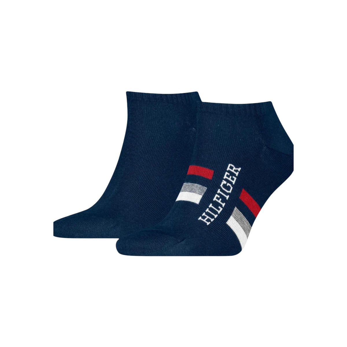 Pack 2 Paia Calzini Tommy Hilfiger Sneaker; 100% Cotone, Colore Blu Navy. Logo ricamato, dettagli a contrasto, traspirabilità eccellente. Stile casual premium per sneakers. Vista frontale