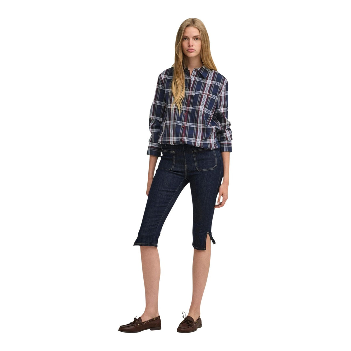 Camicia donna Only a quadri blu navy – Camicia in cotone regular fit 15380217.