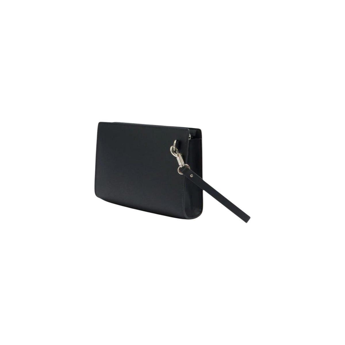 Pochette/Beauty CK Raised Pouch; poliuretano nero, logo in rilievo, chiusura zip. Cinturino da polso inclusa, design rettangolare, versatile per viaggio e tempo libero. Vista posteriore