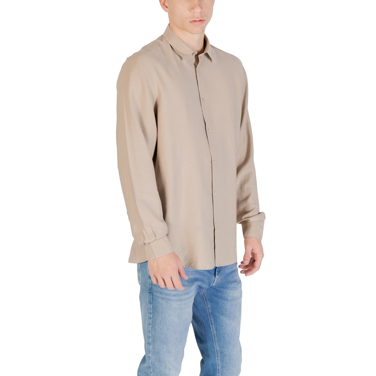 Antony Morato Camicia Uomo Beige Manica Lunga Bottoni Scollo Tondo Colletto Classico 84% Viscosa 16% Poliammide Primavera/Estate MMSL00752-FA400082